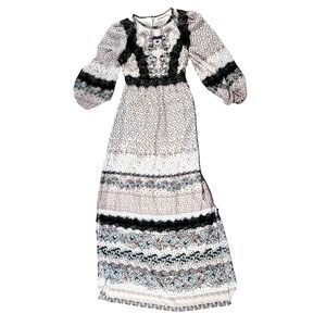 Chelsea and Violet Lace Maxi Dress Balloon Sleeve Small Cottagecore Lined Boho